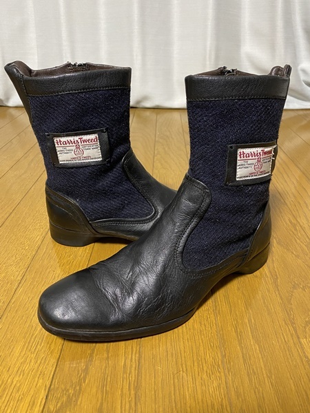 激レア☆【REGAL×Harris Tweed】サイドパッチ レザー切替 サイドジップブーツ 24 055R BE リーガル ハリスツイード_画像1