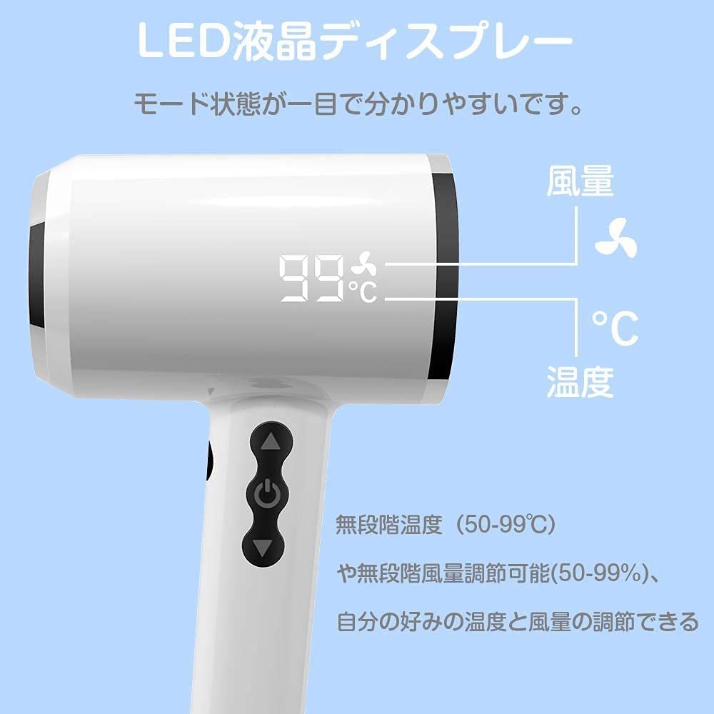 新品・送料無料 Heshare ヘアドライヤー 2.1m分大風量 マグネット式ノズル付 1500W 無段階温度風量調節 マイナスイオン 日本語取扱説明書