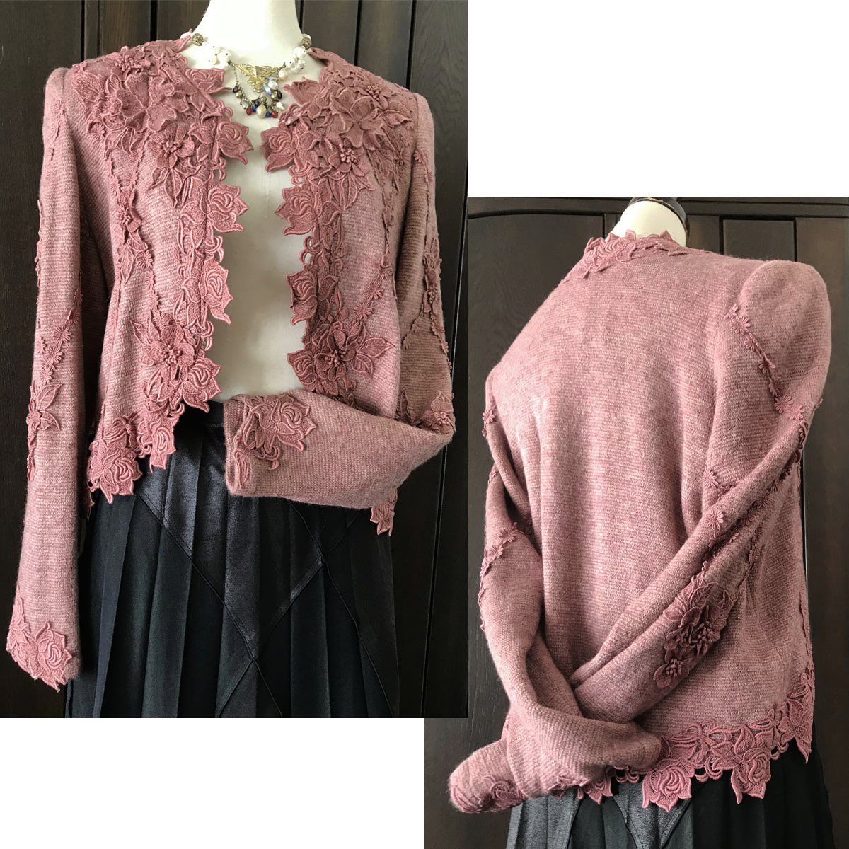 美品【渡辺勝子 手染めウェアー&ショール 】花モチーフレースニット