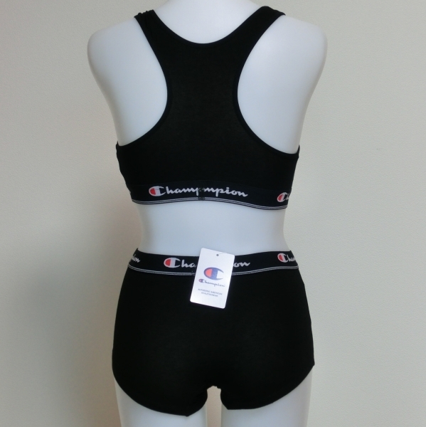 【M】 Champion チャンピオン 黒 スポブラセット スポーツブラジャー+一分丈ショーツ 0587A5 カップ付き 綿混 ブラック_画像3