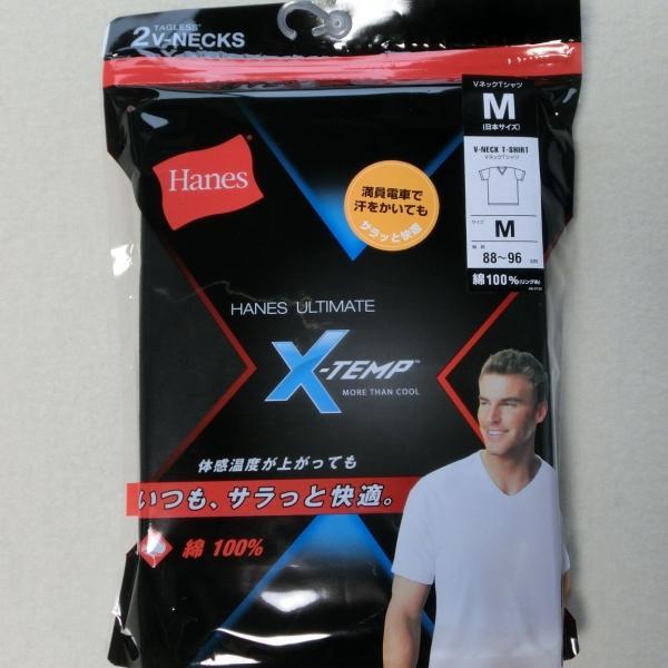 【M】ヘインズ X-Temp V首 紳士アンダーシャツTシャツ 黒６枚 ｐ0837u　快適　体感温度調整機能　ブラック_画像2