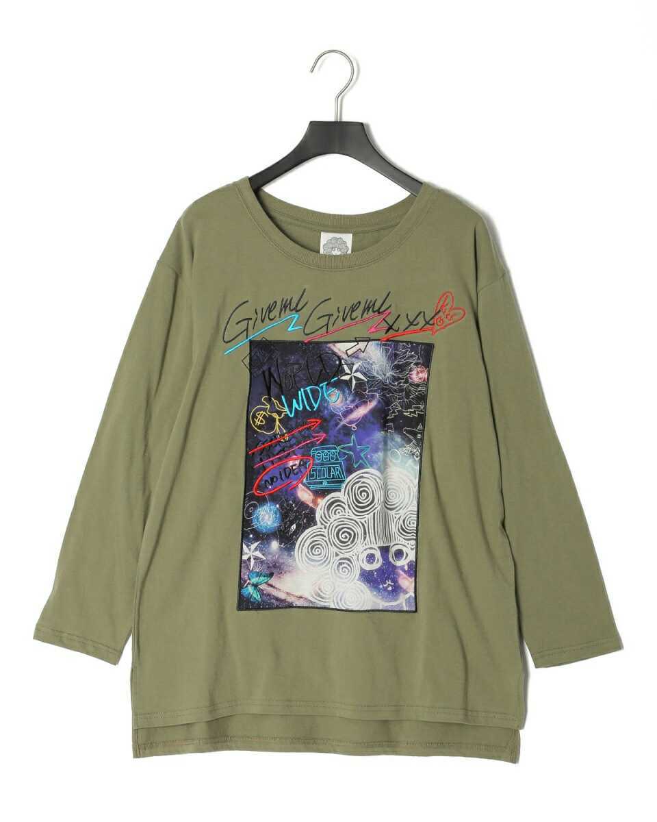  scalar ScoLar scalar cosmos pattern up like long sleeve T-shirt long sleeve T shirt embroidery new goods unused khaki 