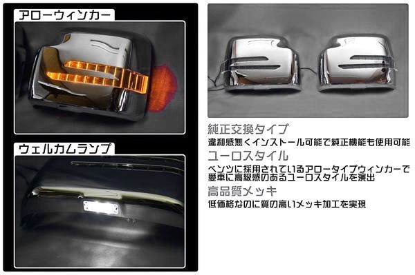 DA64 エブリィ ワゴン/バン JB23 ジムニー LED アロー ウィンカー ミラーカバー メッキ 左右セット フットランプ付 ABS製 メッキ加工_画像2