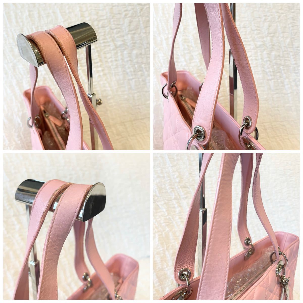 【希少】DIOR レディディオール カナージュ ピンク 金具 ロゴ トロッター レザー 本革 ラムレザー