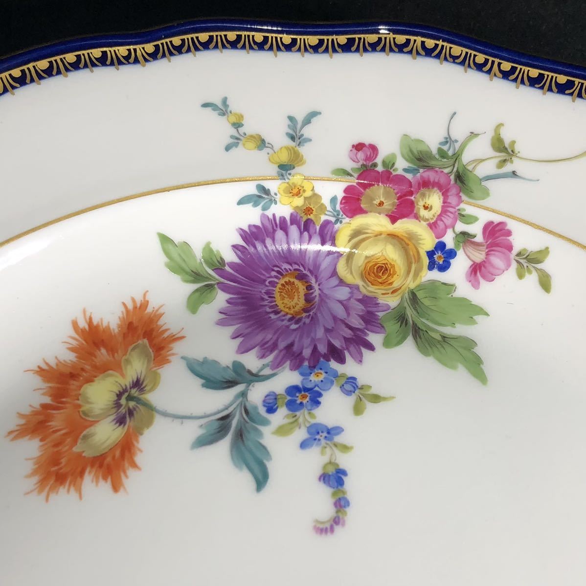 Meissen マイセン/※1級品 Aカンテ 金彩フラワーブーケ 大皿 美品 B