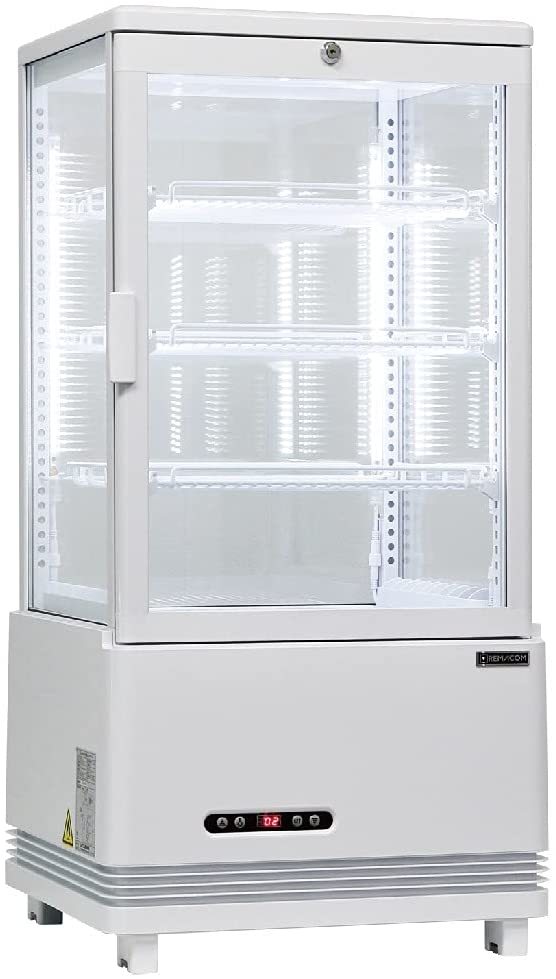 レマコム 4面ガラス 冷蔵ショーケース 卓上型 74L ホワイト R4G-74SLW LED 業務用 冷蔵庫 タテ型