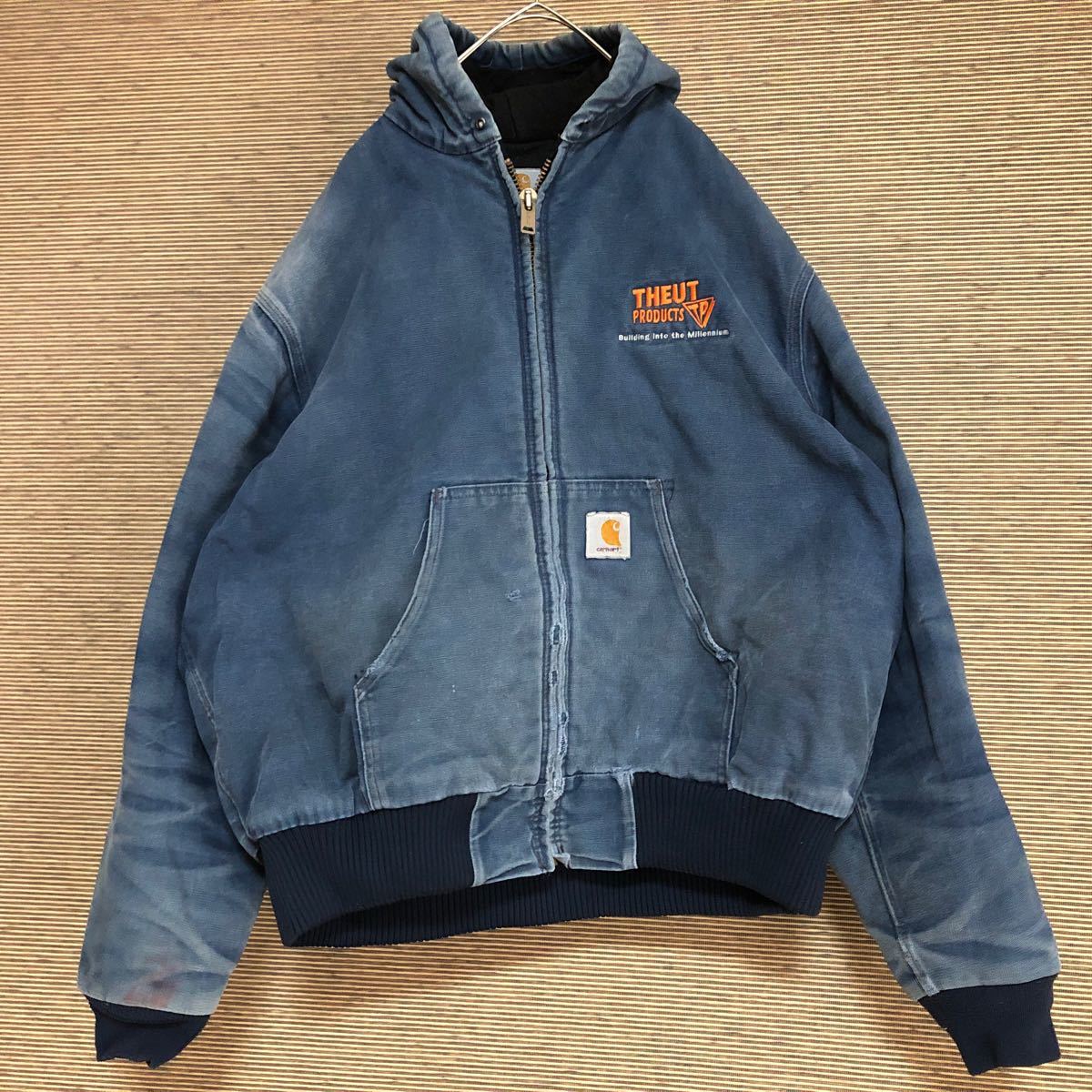 カーハート　アクティブジャケット carhartt ダック ワークジャケット　企業ロゴ　刺繍ロゴ　インディゴブルー　ネイビー　@