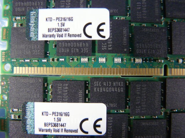 1KQP // 16GB 8枚セット 計128GB DDR3 1600MHz ECC Registered DIMM CL11 2Rx4 1.5V KTD-PE316/16G Kingston // Dell PowerEdge R420 取外_画像3