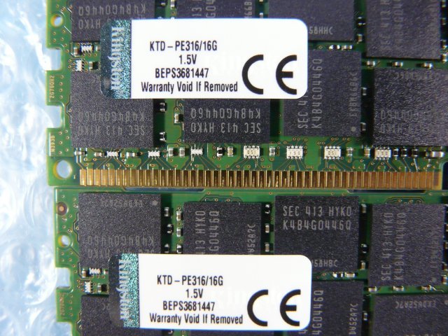 1KQQ // 16GB 2枚セット 計32GB DDR3 1600MHz ECC Registered DIMM CL11 2Rx4 1.5V KTD-PE316/16G Kingston // Dell PowerEdge R420 取外_画像2