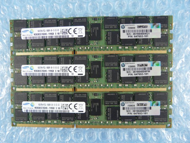 1KRP //16GB 3枚セット計48GB DDR3-1333 PC3L-10600R Registered RDIMM 2Rx4 M393B2G70QH0-YH9Q8 647653-181//HP ProLiant DL385p Gen8取外