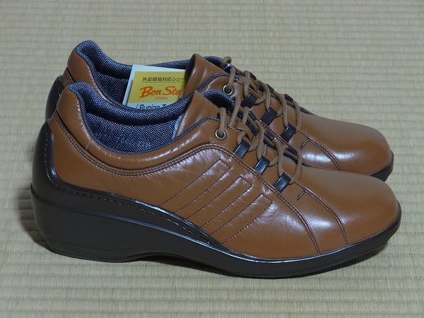 送料込】BonStep ウォーキングシューズ 7008 22.5cm キャメル 3E 新品