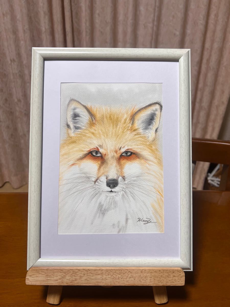 狐　キツネ　きつね　-2手描き　原画　メイン画材　パステル　色鉛筆　イラスト　動物　ペット　犬　猫