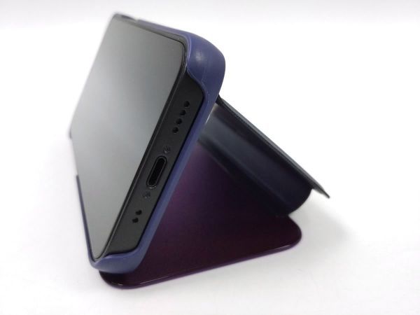 iPhone 13 mini用 鏡面 手帳型ミラーフリップケース カバー 半透明 パープル_画像4