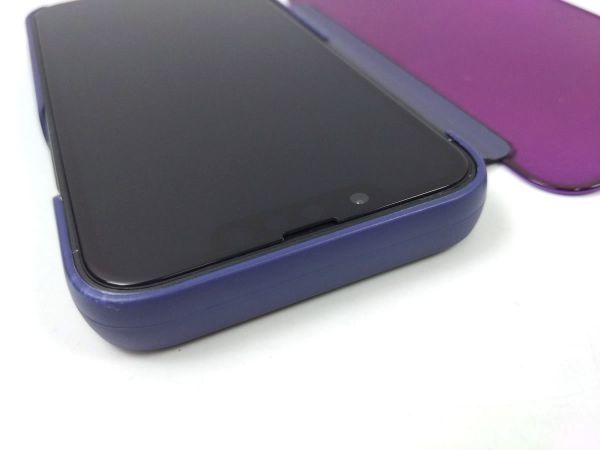 iPhone 13 mini用 鏡面 手帳型ミラーフリップケース カバー 半透明 パープル_画像6
