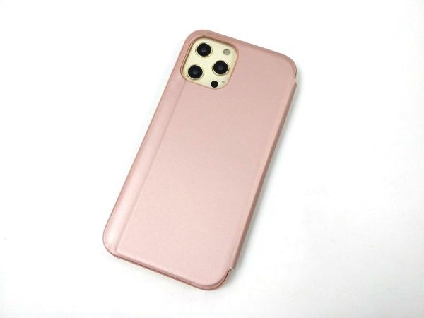 iPhone 12 Pro Max用 鏡面 手帳型ミラーフリップケース カバー 半透明 ピンク_画像2