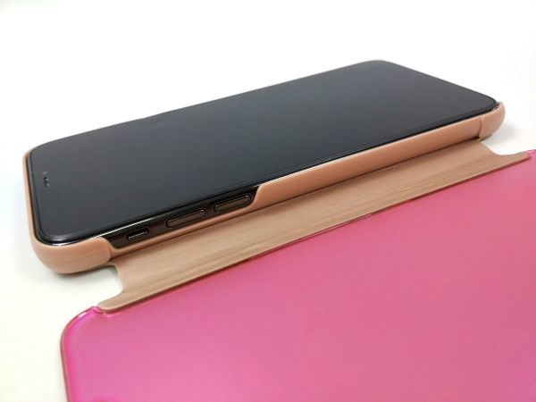 iPhone 11 Pro Max用 鏡面 手帳型ミラーフリップケース カバー 半透明 ピンク_画像7