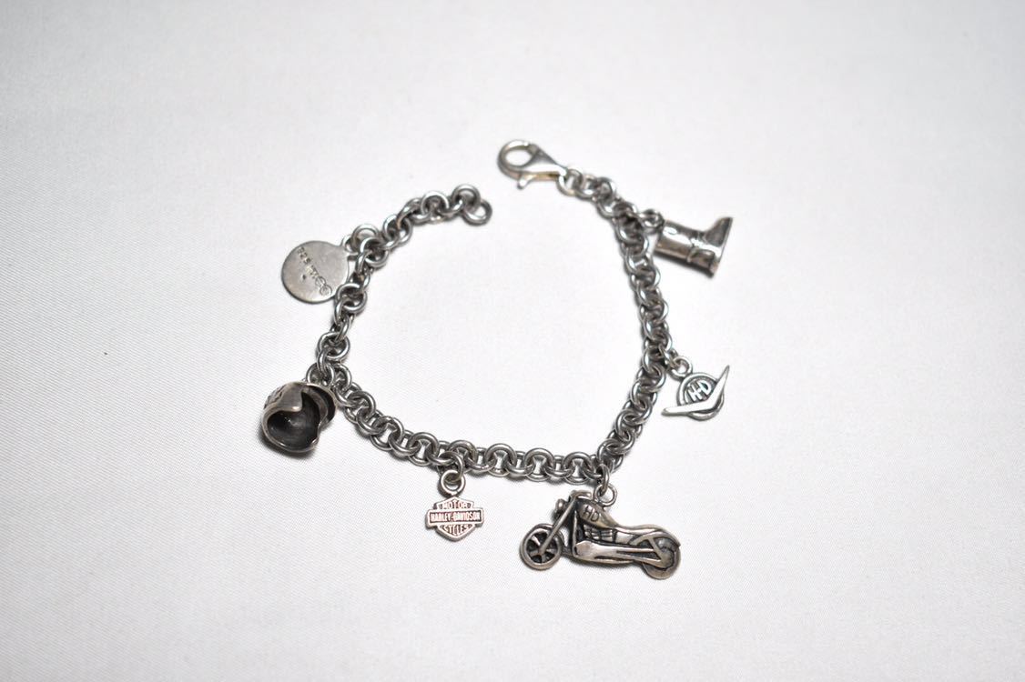 レア! シルバー925【HARLEY DAVIDSON/ハーレーダビッドソン】バイク ブーツ スカル チャーム ブレスレット アクセサリー SILVER アメカジ