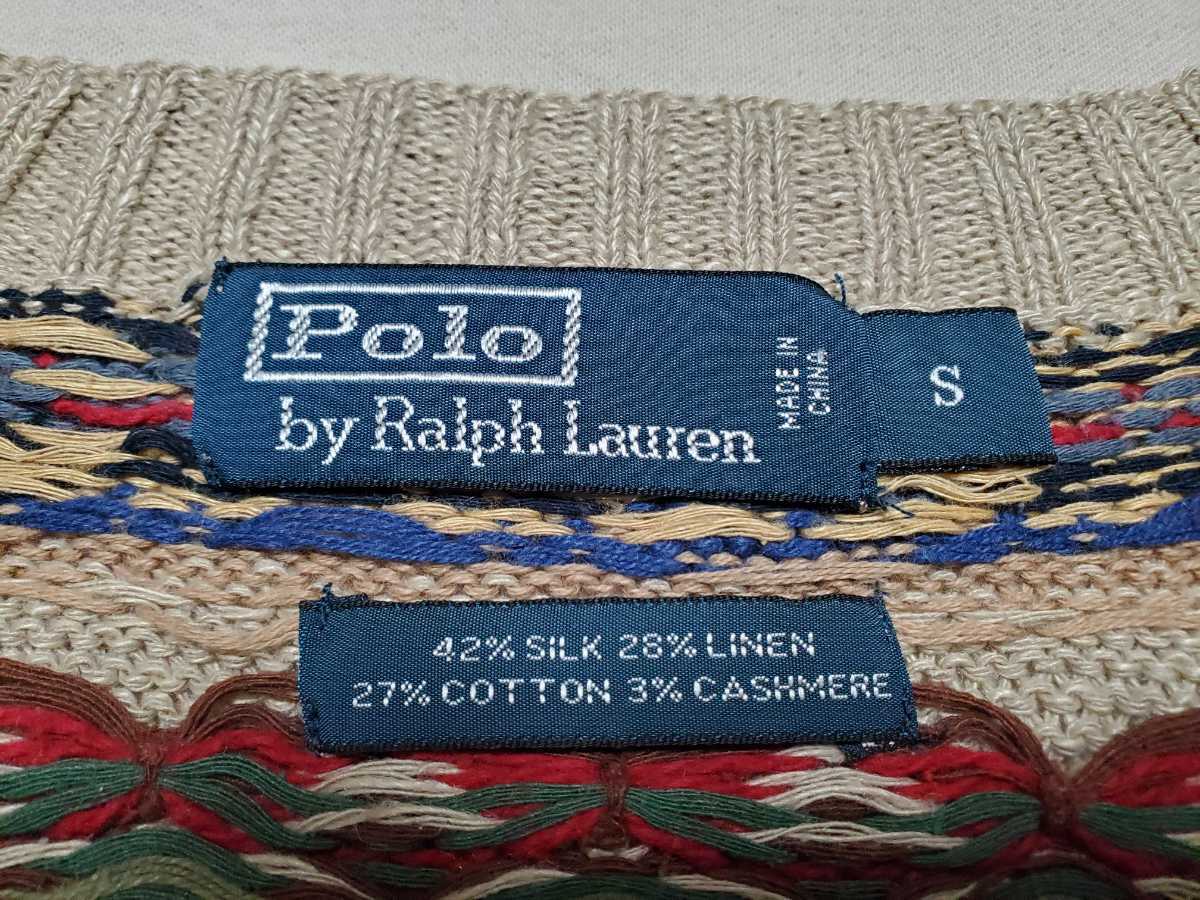 【上品 】Polo by Ralph Lauren (ラルフローレン) チマヨ / ネイティブ柄 シルク・カシミヤ混 Vネック ニット セーター【XS~Sサイズ】 最終特価 シルク カシミヤ POLO RALPH LAUREN ラルフローレン セーター ニット/セーター