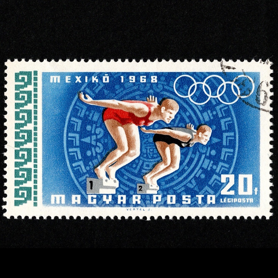 郵便切手 ハンガリー MAGYAR POSTA 「1968年メキシコシティーオリンピック大会 水泳/サッカー/レスリング/ボート/つり輪」 Stamps Olympic_画像3