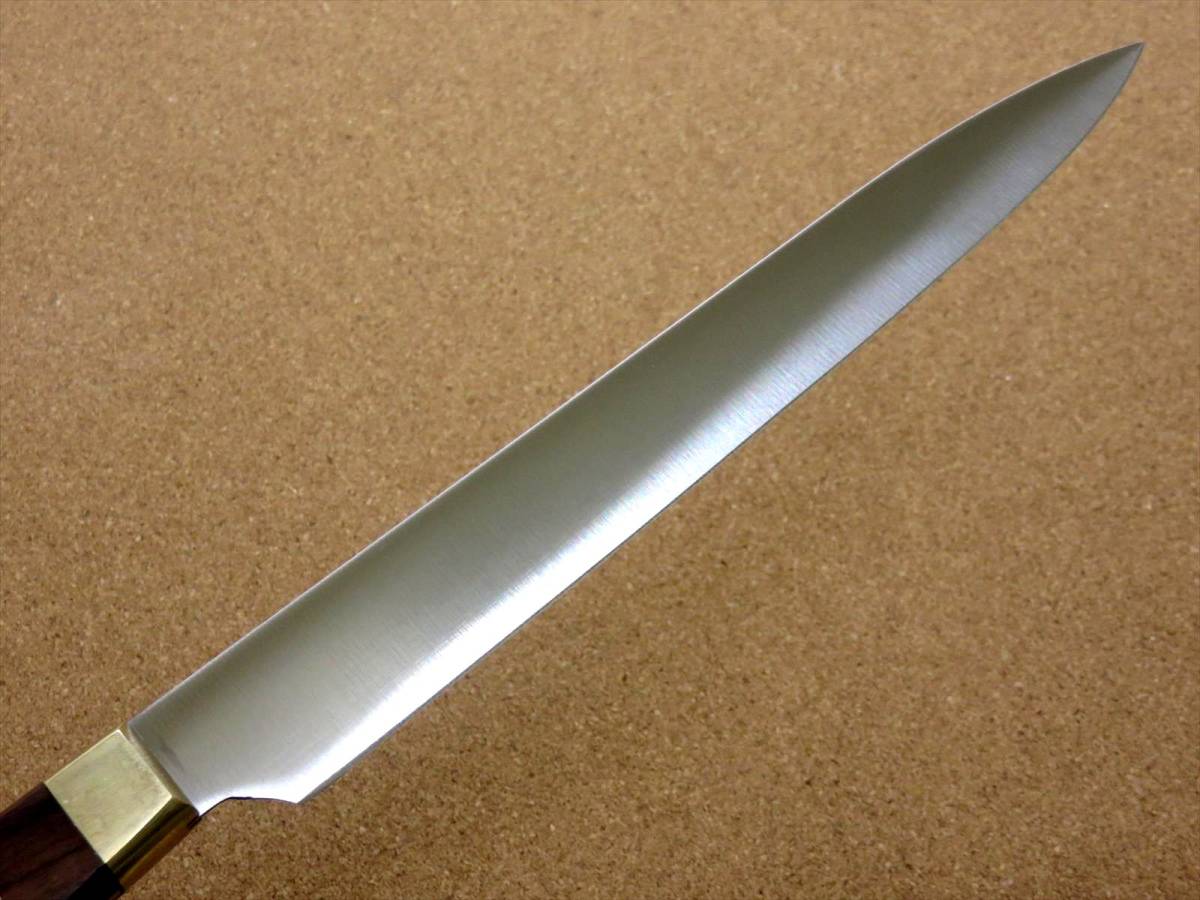 関の刃物 ハム切りナイフ 23cm (230mm) 8Aステンレス鋼 真鍮口金付き ハムなどスライスする細めで刃渡りの長い両刃包丁 日本製 在庫処分品_画像4