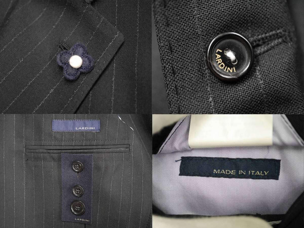 未使用品 LARDINI/ラルディーニ メンズスーツ シングルスーツ 段返り 三つボタン 上下セット 黒 ブラック ストライプ イタリア製 48Rサイズ_画像7