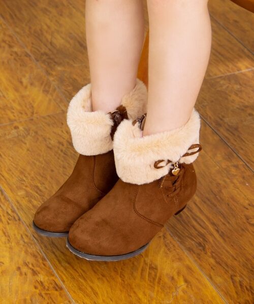  новый товар Y5489 Kumikyoku anyFAM 20cm формальный замша кожа с мехом ботинки детский девочка Brown высокий каблук ботиночки - обувь чай цвет 