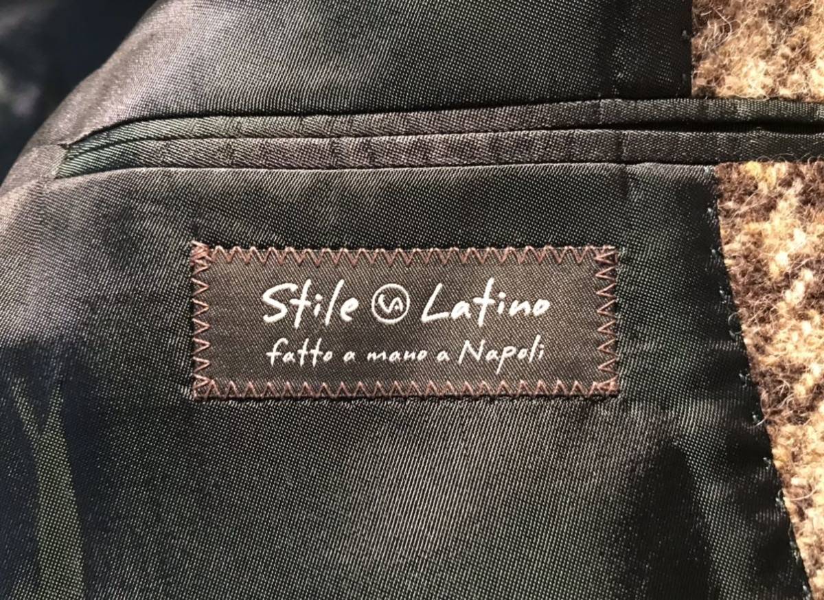 「STILE LATINO スティレ ラティーノ」 ウール生地 ライトブラウン×ブラウン チェック チェスターコート イタリア・メイド_画像6