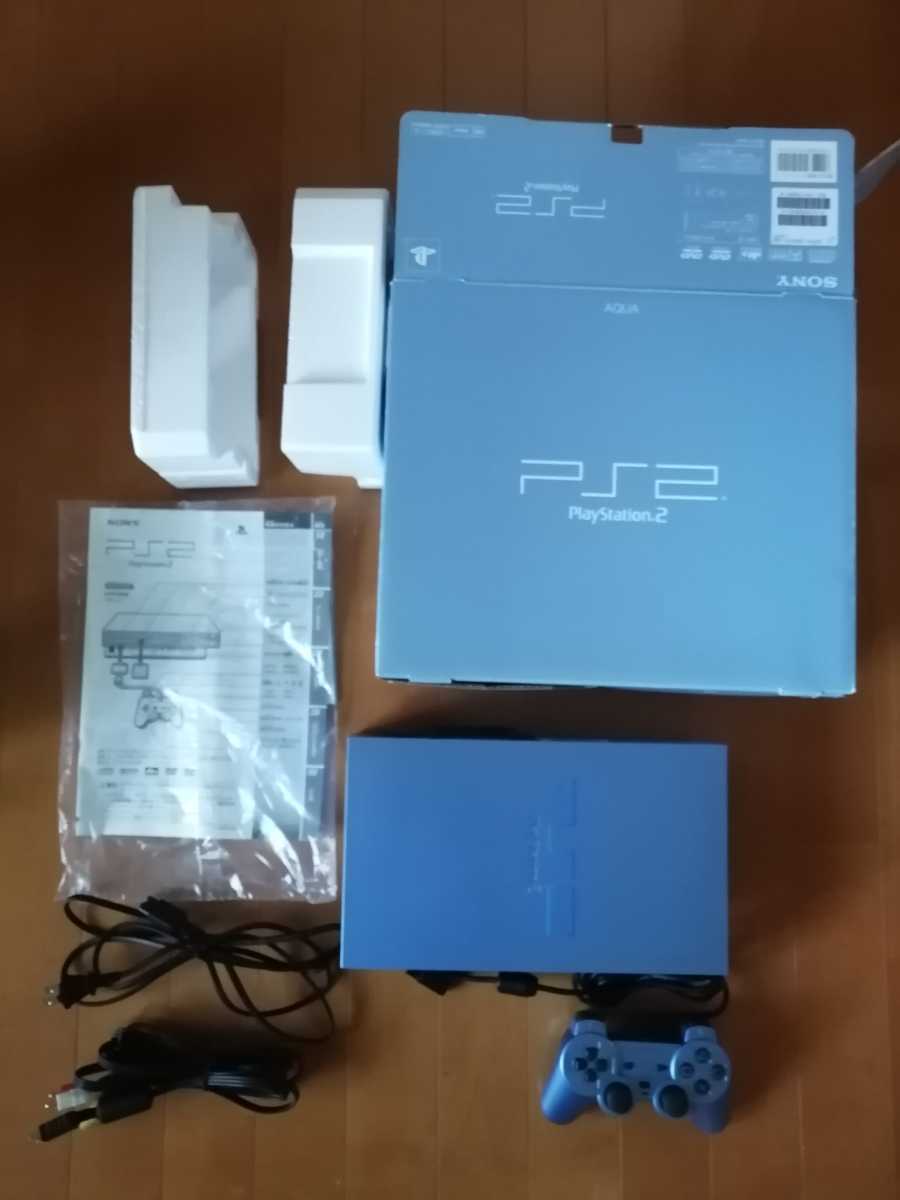 PS2 本体一式 SONY PlayStation2 SCPH-39000 アクア ブルー 箱説明書付 プレステ2 動作確認済 ホコリフィルター付 