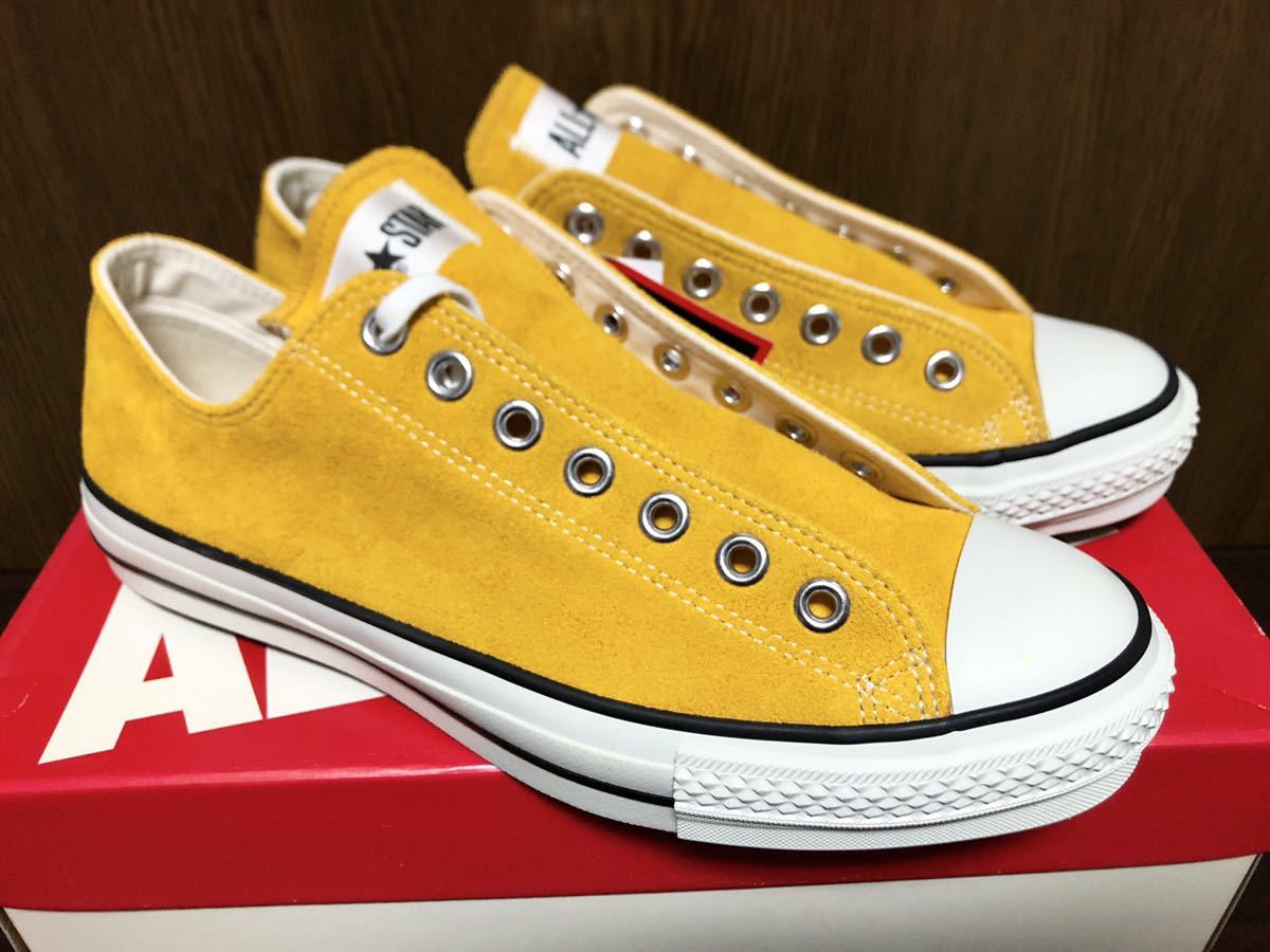 21年製 CONVERSE ALLSTAR SUEDE AS J OX LO コンバース オールスター スエード 生地 MADE.IN.JAPAN 日本製 GOLD ゴールド イエロー 27.0cm_画像2