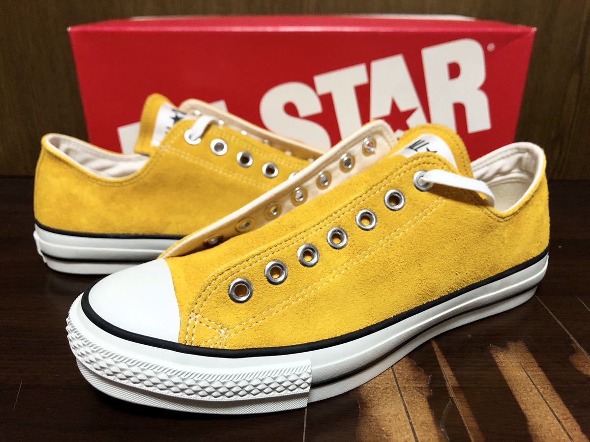 21年製 CONVERSE ALLSTAR SUEDE AS J OX LO コンバース オールスター スエード 生地 MADE.IN.JAPAN 日本製 GOLD ゴールド イエロー 27.0cm_画像1