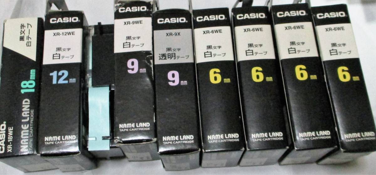 No2233 互換 透明 カシオ ネームランド テープ XR-18WE（1） XR-12WE（2）XR-9WE （１）XR-9XWE（１）XR-6WE（４） 計９本セット