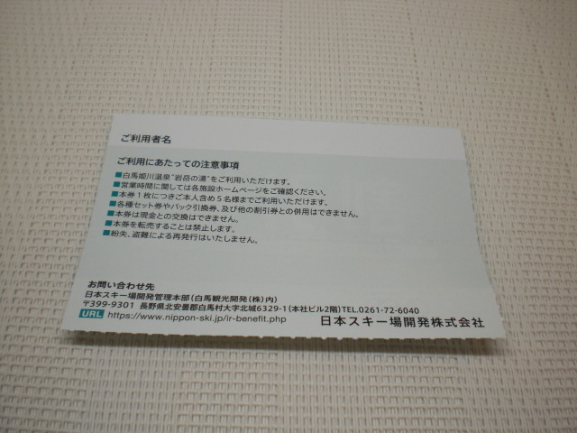 日本駐車場開発 株主優待(岩岳の湯)温泉利用割引券1枚　数量9_画像2