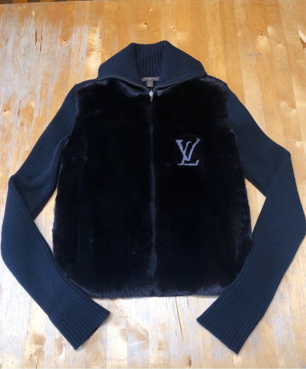 *LOUIS VUITTON* Louis * Vuitton * knitted x fur * size M* black * beautiful goods * Zip up sweater 