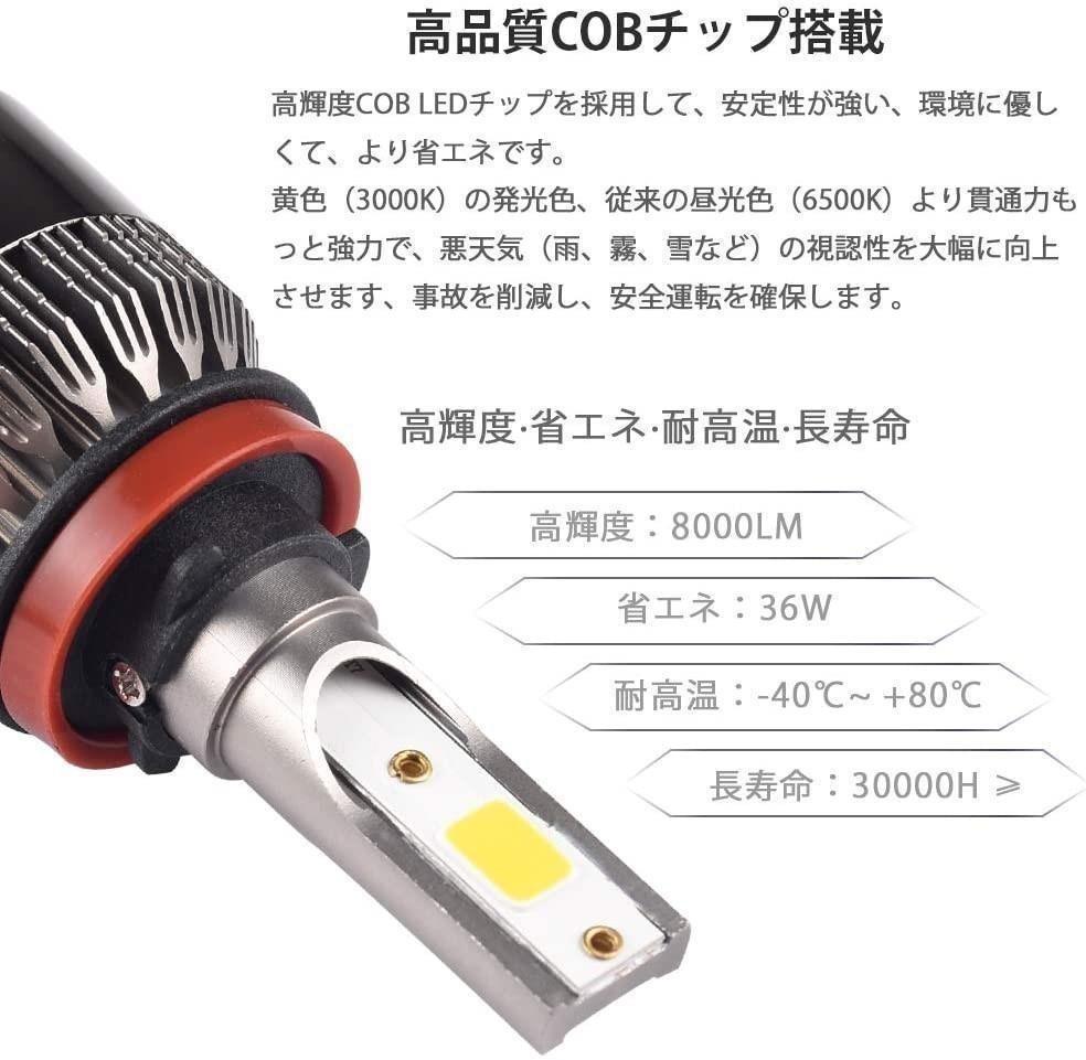 LED フォグランプ H8 H9 H11 H16 イエロー 黄色 冷却ファン内蔵