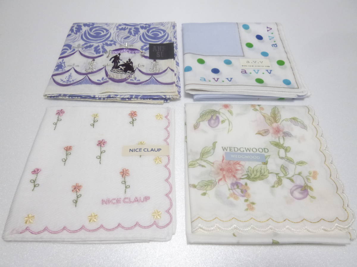 ウェッジウッド WEDGWOOD ・ナイスクラップ NICE CLAUP ・アーヴェヴ a.v.v ・アナスイ ANNA SUI 　ハンカチ　4枚セット　新品！！_画像1