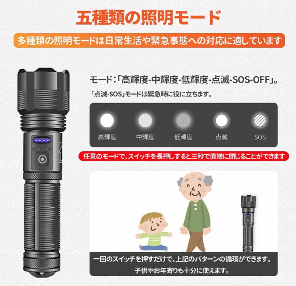 LED懐中電灯 軍用 CREE XHP70 強力 超高輝度 9000ルーメン