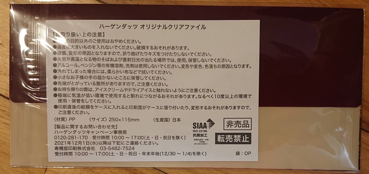 【新品未開封】『佐藤健』ハーゲンダッツ オリジナルクリアファイル（250mm×115mm）_画像2