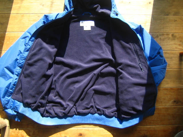 送料無料♪90's コロンビア Columbia シェルドジャケット フーディー XL 裏地フリース 青 キャンプアウトドア USED古着 中綿ナイロンJKT