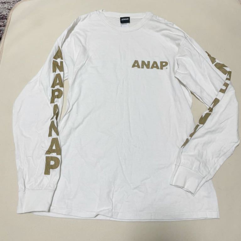 ANAP アナップ 長袖Tシャツ ロンT 白 Ｍサイズ 大人気 丈長め ゴールドロゴ 金 正規認証品 新規格