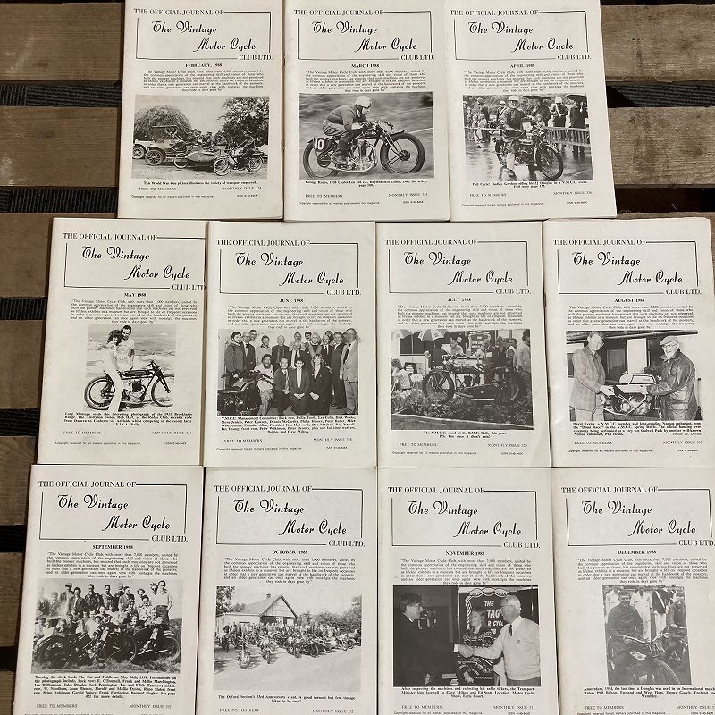 【訳あり】 B2305　1988　 11冊セット 「THE OFFICIAL JOURNAL OF THE VINTAGE MOTOR CYCLE CLUB LTD.」　クラシック 　オートバイ 旧車　ビンテージ 外国製バイク