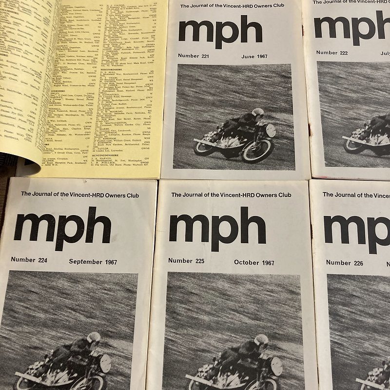 販促大王 B2309　1967　 12冊セット 「MPH VINCENT H.R.D OWNERS CLUB」ビンセント　ヴィンセント　クラシック オートバイ 英国車 旧車　ビンテージ