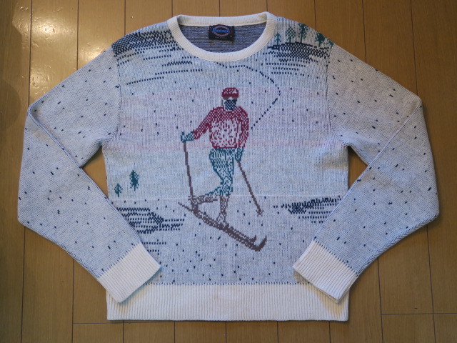 80s アメリカ製 良品 JANTZEN Skiing KNIT SWEATER ジャンセン ビンテージ 希少柄 ニット USA製 スキー柄 M 検 70s POLO ATLAST_画像1