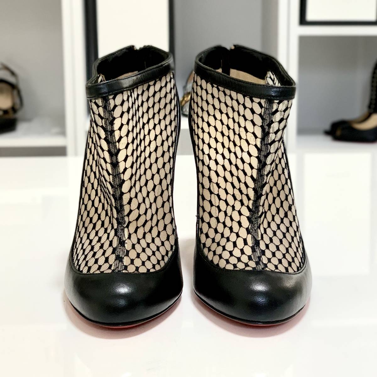 3530 クリスチャンルブタン レザー メッシュ ブーティ ブラック