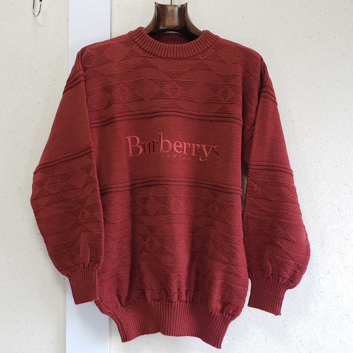 90's古着 イングランド製 Burberry ニット 刺繍ロゴセーター - ニット