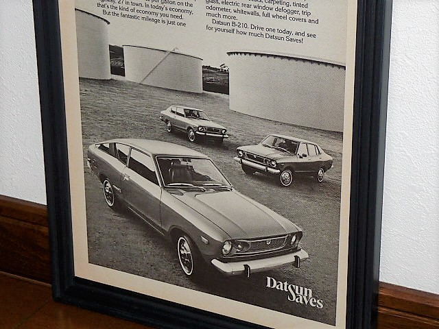 1975年 USA 70s vintage 洋書雑誌広告 額装品 Datsun B210 ダットサン サニー / 検索用 店舗 ガレージ ディスプレイ 看板 日産 サイン(A4)_画像4