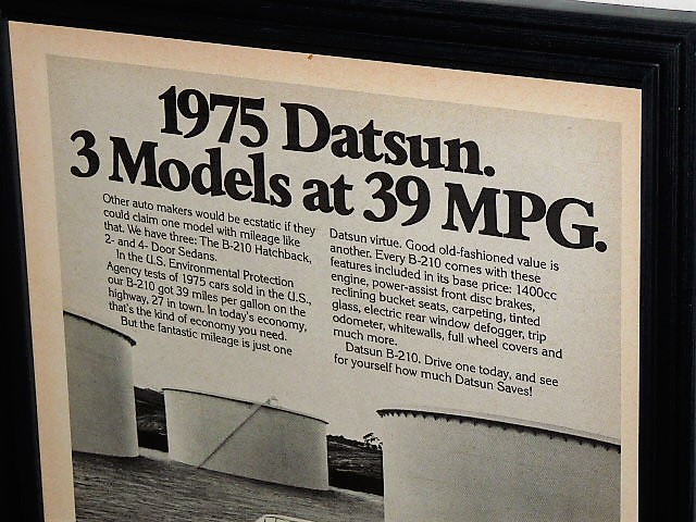 1975年 USA 70s vintage 洋書雑誌広告 額装品 Datsun B210 ダットサン サニー / 検索用 店舗 ガレージ ディスプレイ 看板 日産 サイン(A4)_画像2