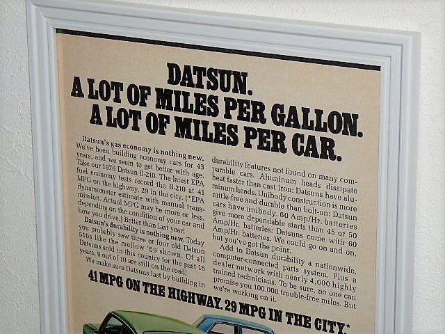 1976年 USA 洋書雑誌広告 額装品 Datsun B210 ダットサン サニー / 検索用 510 店舗 ガレージ 看板 ディスプレイ 装飾 サイン (A4size)_画像2