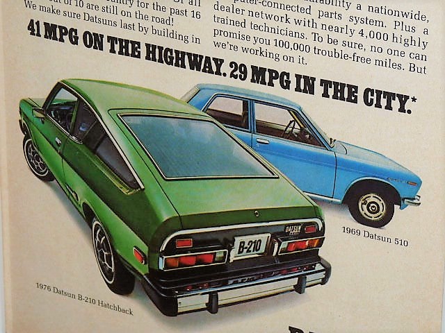1976年 USA 洋書雑誌広告 額装品 Datsun B210 ダットサン サニー / 検索用 510 店舗 ガレージ 看板 ディスプレイ 装飾 サイン (A4size)_画像5