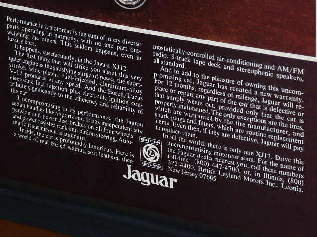 1976年 USA 70s vintage 洋書雑誌広告 額装品 Jaguar XJ12 ジャガー / 検索用 店舗 ガレージ 看板 ディスプレイ 装飾 サイン (A4size)_画像3