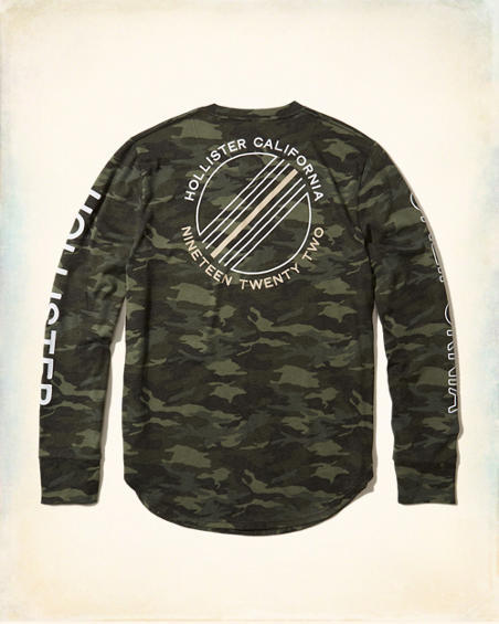 * ラスト * HOLLISTER ホリスター クルーネック グラフィック Tシャツ GRAPHIC LONG SLEEVE TEE 長袖 ロンT S / 迷彩 Camo *の画像2